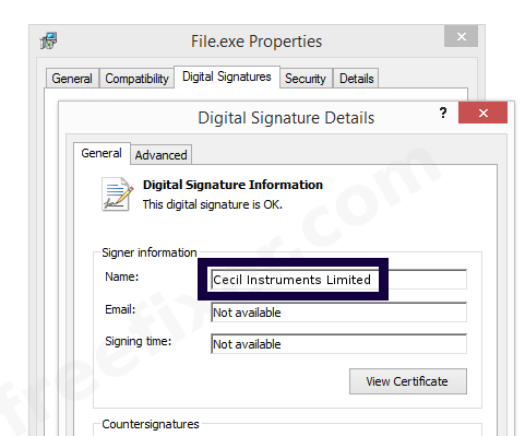 Screenshot of the Cecil Instruments Limited certificate